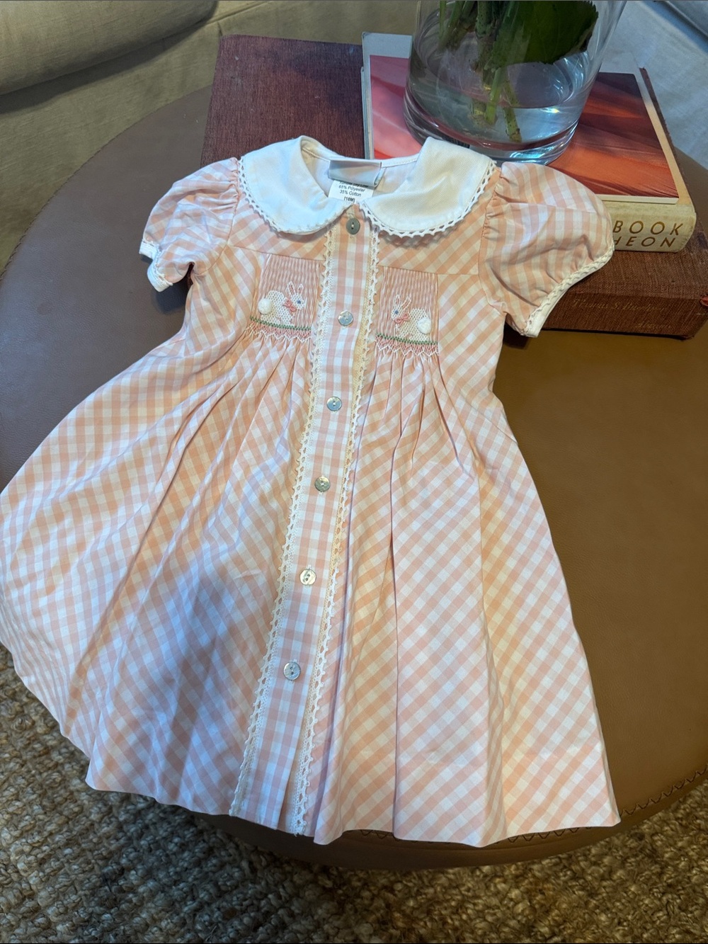 Girls Pink Gingham Dress with Peter Pan Collar